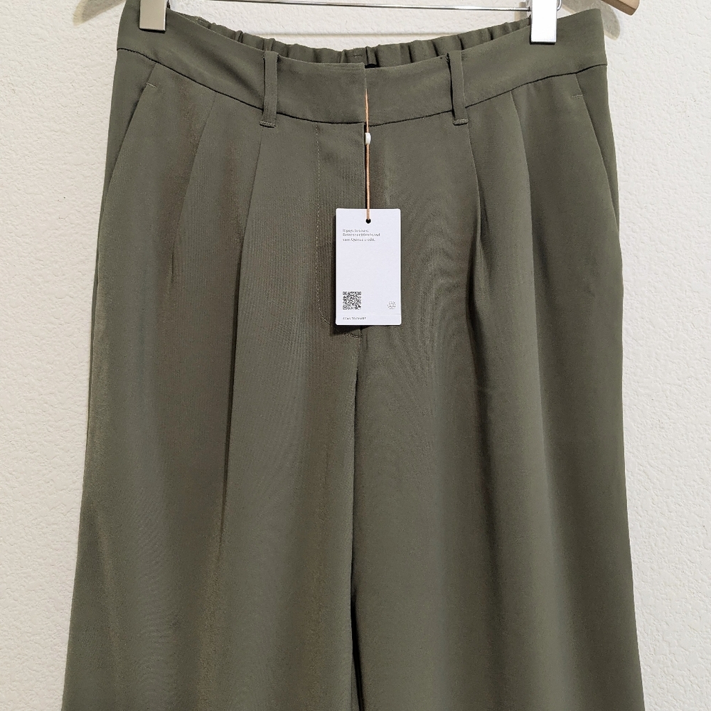 Quince Stretch Crepe Pleated Wide Leg Pants in Olive sz 10 Women's NWT 30 - Picture 2 of 8